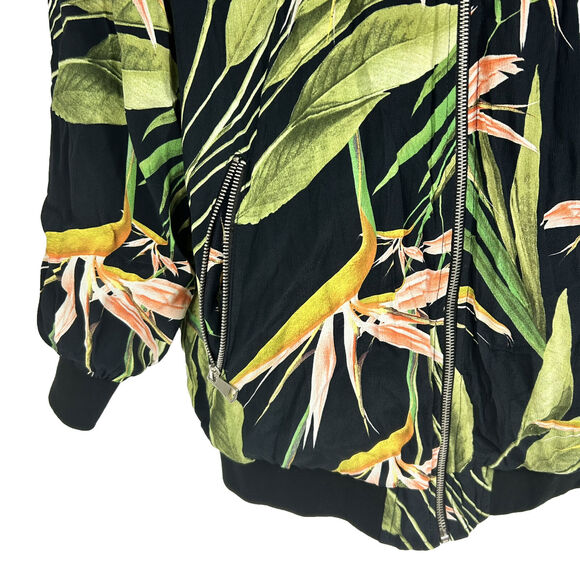 Zara Basic Outerwear Womens Xs Floral Zip Up Bomber Jacket Tropical Oversized - Picture 5 of 10